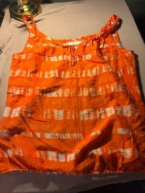 LOFT Orange and White Tie-Dye Tank Top